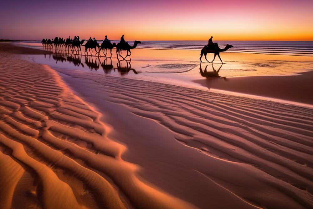 Camel Riding At Sunset Along Cable Beach In Broome